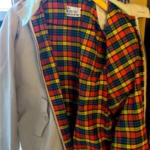 IZOD VINTAGE c.1970’s cream, size LARGE , check-lined, brass zip jacket!!